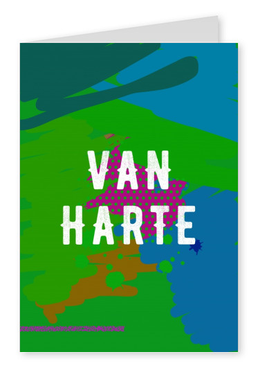 Van Harte! Postal con fondo colorido y artístico