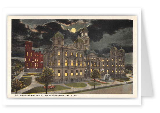 Wheeling West Virginia City Building and Jail by Moonlight