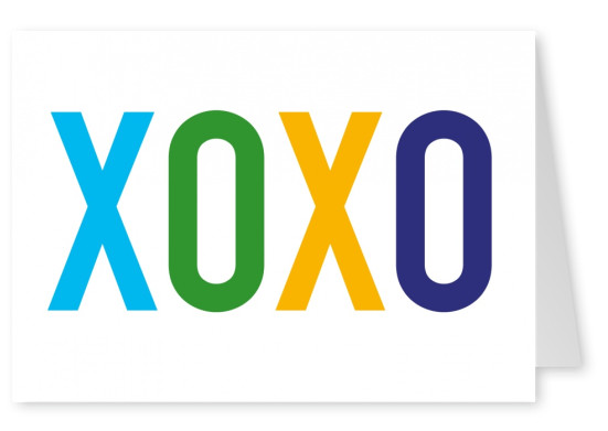 xoxo coloured lettering on white ground
