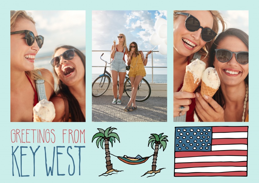 template with illustrations from Key West USA flag and palm trees
