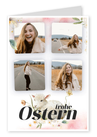 Postkarte Frohe Ostern mit Lämmchen