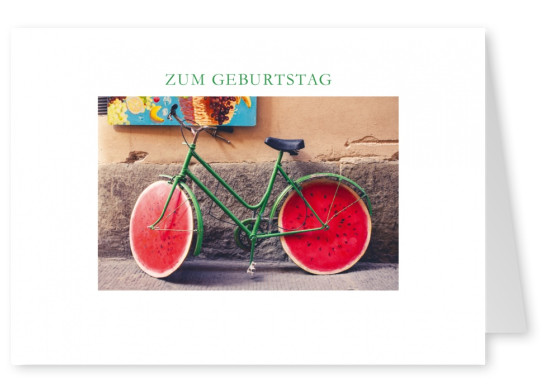 Foto von einem Fahrrad mit Wassermelonen Motiv am Reifen