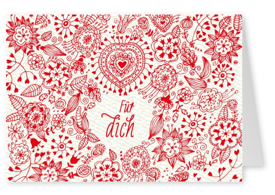 Grusskarte mit rotem floralmuster und spruch für dich