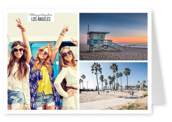 Zweiercollage von Los Angeles' Strand am Tag und bei Sonnenuntergang