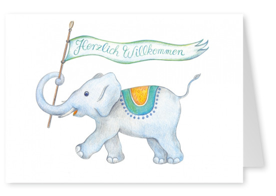 Herzlich willkommen illustration mit kleinem elefanten