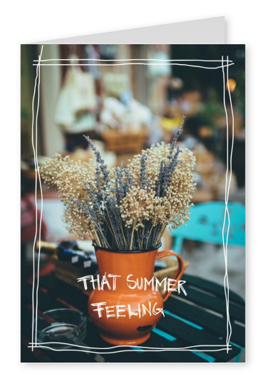 grusskarte mit foto von trockenblumenstrauss in schönen farben
