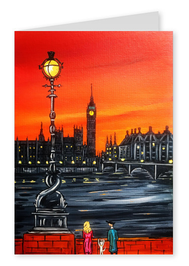 Painting from South London Artist Dan London sunset big ben