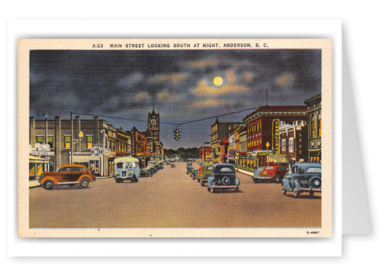 Anderson, South Carolina, main Street looking south at night