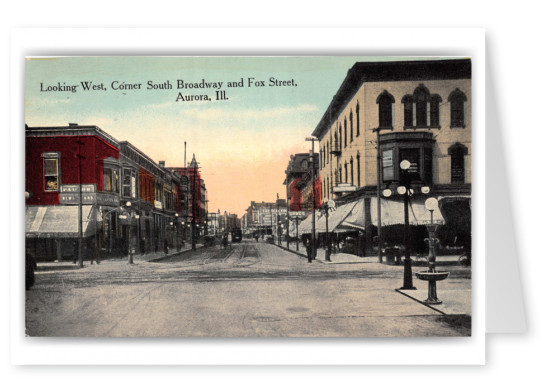 Aurora, Illinois, Looking West, Corner South Broadway and Fox Street