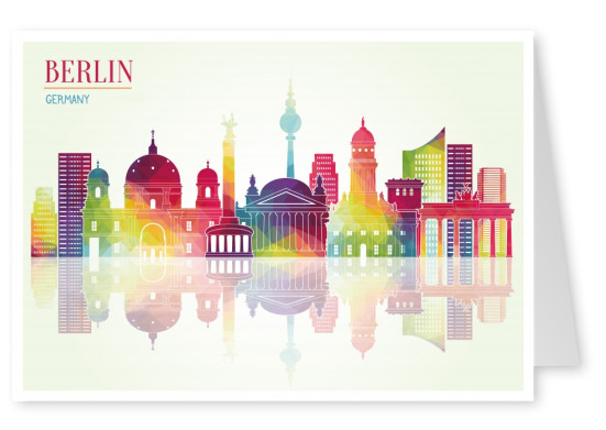 Berlin illustration in Regenbogenfarben mit Wahrzeichen der Stadt–mypostcard
