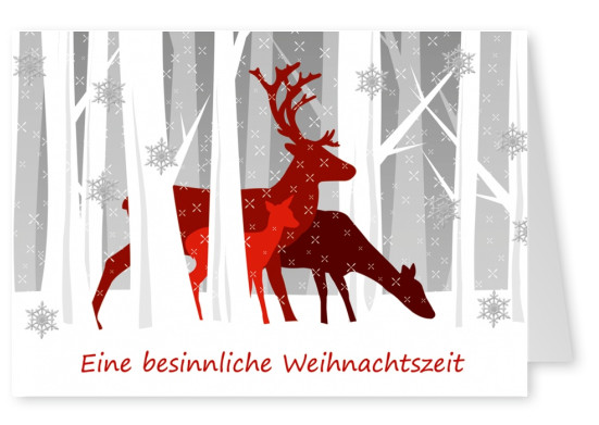 Rentier Familie in weisser Wald Winter Schnee Besinnliche Weihnachstzeit Spruch