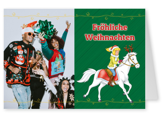 Bibi und Sabrina auf grünem Weihnachtsmusterhintergrund