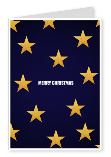 dunkelblaue Weihnachtskarte mit goldenen Sternen
