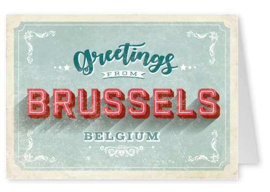 Grüße aus Brüssel Postkarte im Retro Schrift