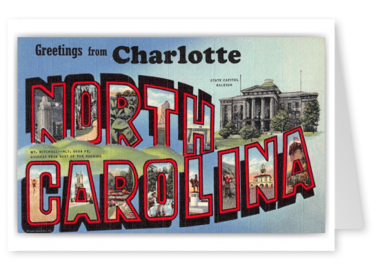 Charlotte North Carolina Greetings Large Letter State Capitol