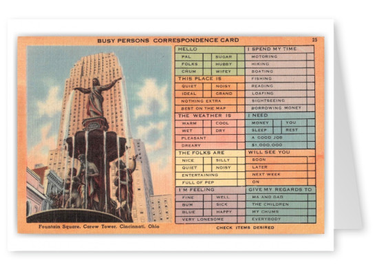 Cincinnati Ohio Fountain Square Carew Tower Correspondence Card