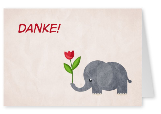 Süßer kleiner Elefant sagt Dankeschön mit roter Blume