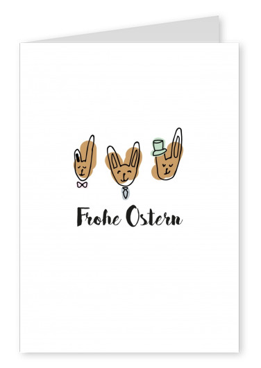 doodle Hasen mit Krawatte, Fliege und Hut wünschen frohe Ostern
