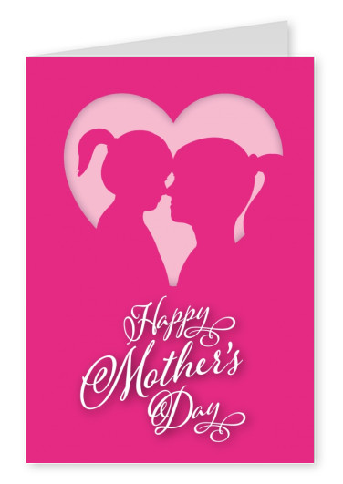Muttertags-Grafik in pink mit Mutter und Tochter Silhouette–mypostcard