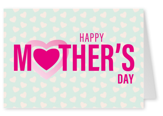 Muttertags grafik mit Herzmuster und  türkisem Hintergrund–mypostcard