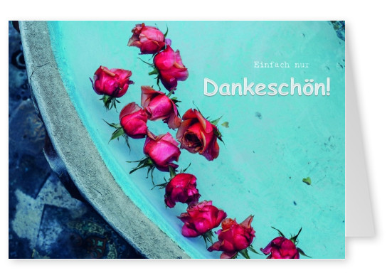 Dankeschön Postkarte rote Rosen in Wasser türkis