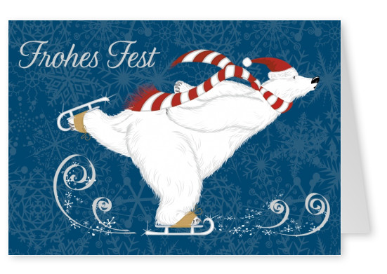 Süßer Eisbär mit Schlittschuhen Schal und Mütze Weihnachtskarte