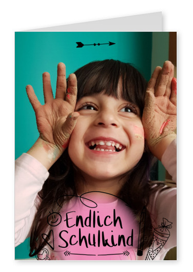 Postkarte Spruch Endlich Schulkind in Pink