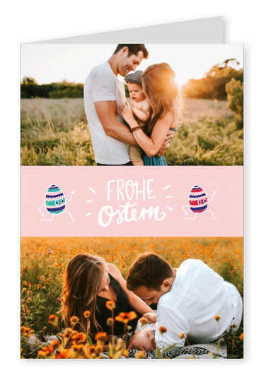 Frohe Ostern! Buntes laufendes Ei auf einem rosa Hintergrund 