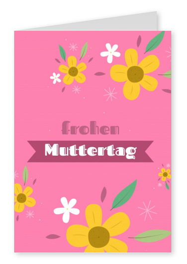 rosa Karte mit Aufschrift frohen Muttertag und Blümchen