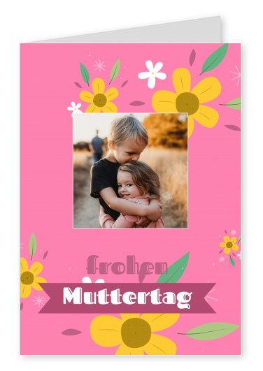 rosa Karte mit Aufschrift frohen Muttertag und Blümchen