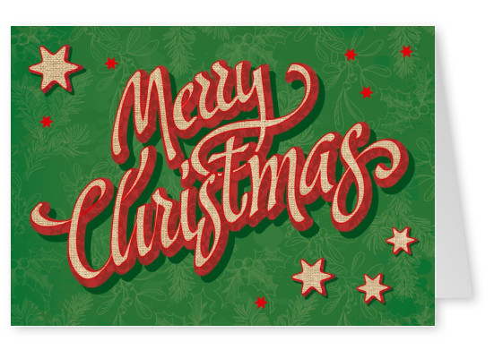 Grüne Retro Weihnachtskarte mit Schriftzug Merry Christmas
