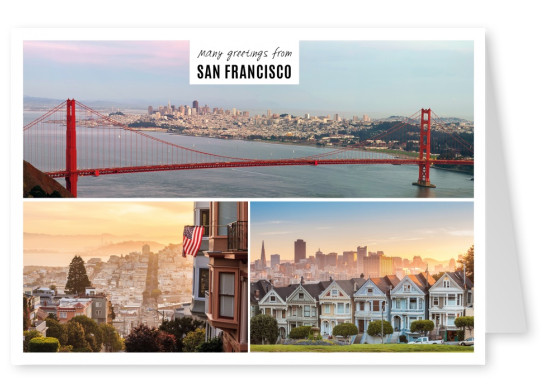 Postkarte mit 3 fotos aus san francisco mit weißem rahmen