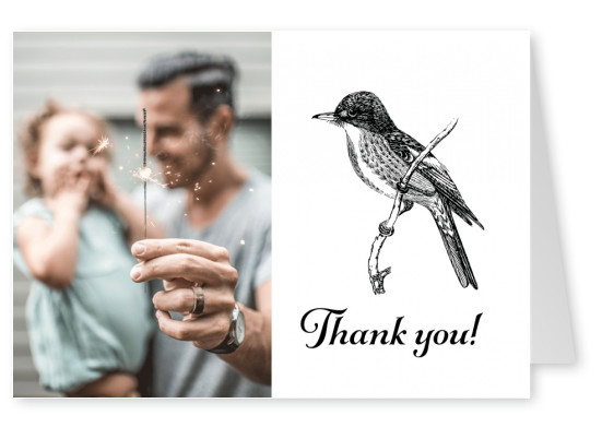 Thank you - Grafik mit schwarzem Vogel auf weißgeblümtem Grund