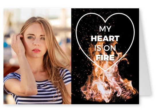Flammengrafik mit Herz und moderner Schrift mit spruch my heart is on fire