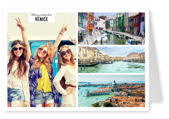 Dreiercollage Venedigs mit Blick auf die Kanallandschaft und Gondeln
