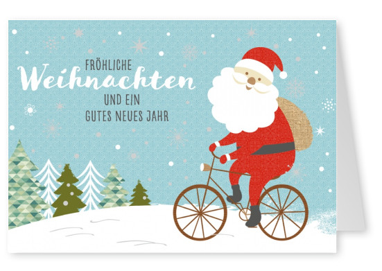 Illustration Weihnachtsmann auf Fahrrad