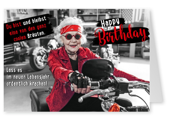 Foto alte Dame auf Motorrad