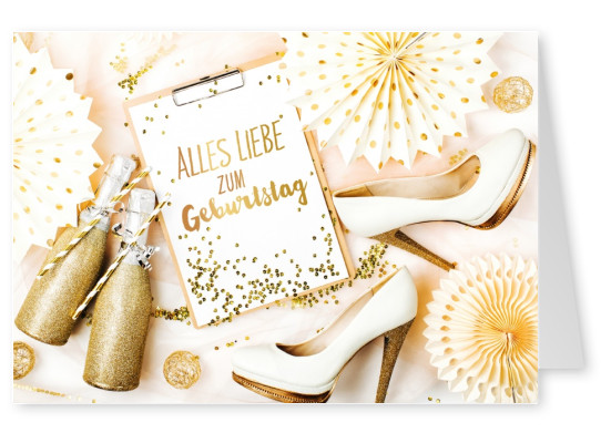 Foto Stilleben goldene Schuhe Konfetti Champagner