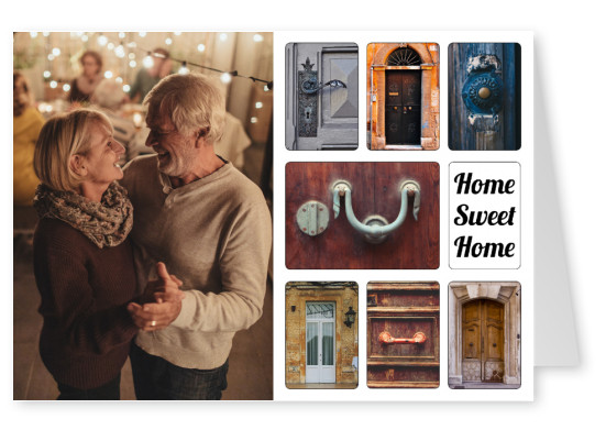 Bilder verschiedener Haus-Türen mit Spruch Home Sweet Home