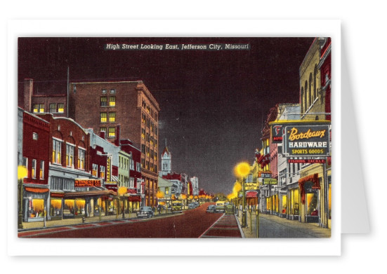 Jefferson City, Missouri, High Street looking east at night