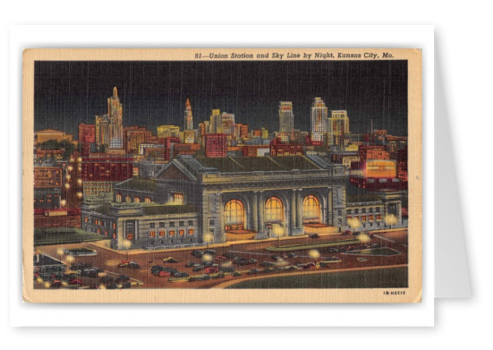 Kansas City Missouri Union Station and Skyline by Night