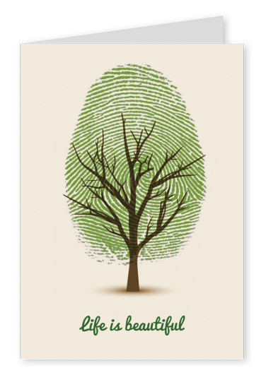 Illustration mit grünem Baum und Fingerabdruck