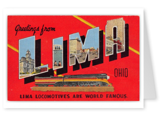 Lima Ohio Greetings Large Letter Lima Locomotives Train Railroad