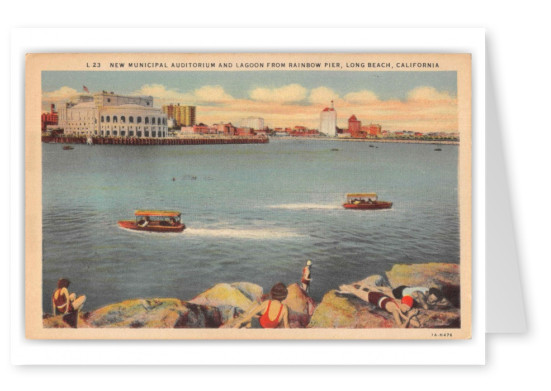 Long Beach California New Municipal Auditorium and Lagoon from Rainbow Pier