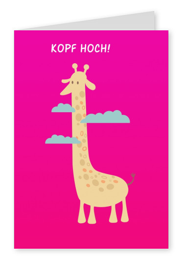 Süße pinke grusskarte mit gezeichneter giraffe und dem spruch kopf hoch