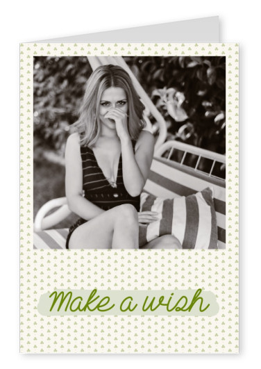 Make a wish karte mit kleinen Kleeblättern