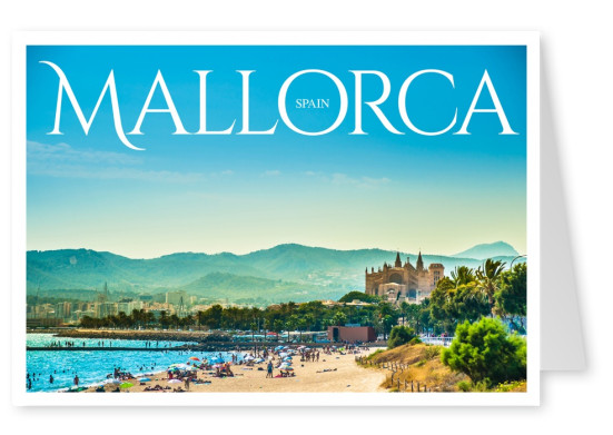 Foto von Mallorca mit Strandblick und Palma de Mallorca im Hintergrund–mypostcard