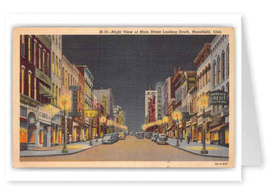 Mansfield, Ohio, Main Street looking south at night