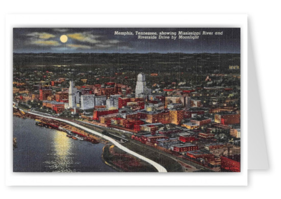 Memphis Tennessee Riverside Drive Birds Eye View by Moonlight