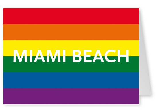 Miami beach weiße Schrift mit Regenbogenflagge